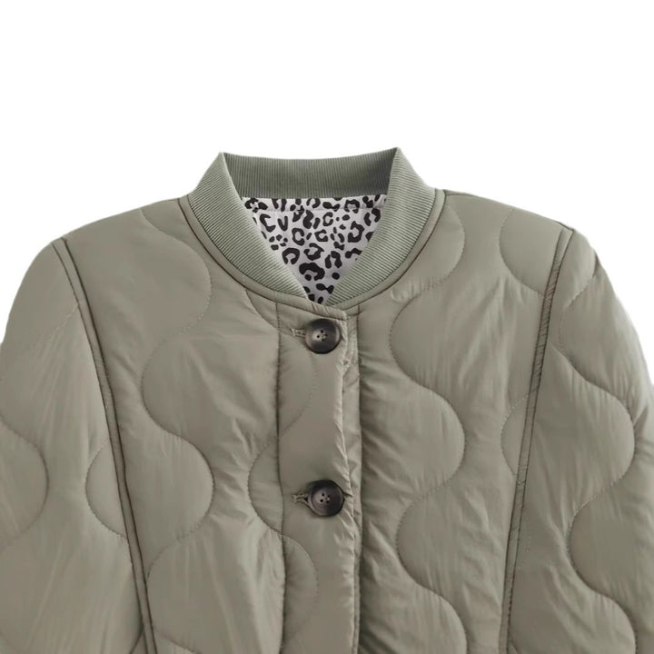 Damen gesteppte Leichtjacke mit trendigen Animal-Print-Ärmeln Drune