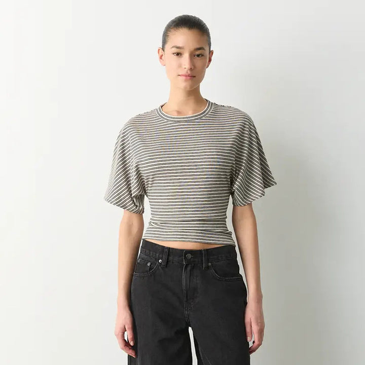 Damen modernes Kurzarm-Top mit lässigem Streifenmuster und elegantem Schnitt Drune