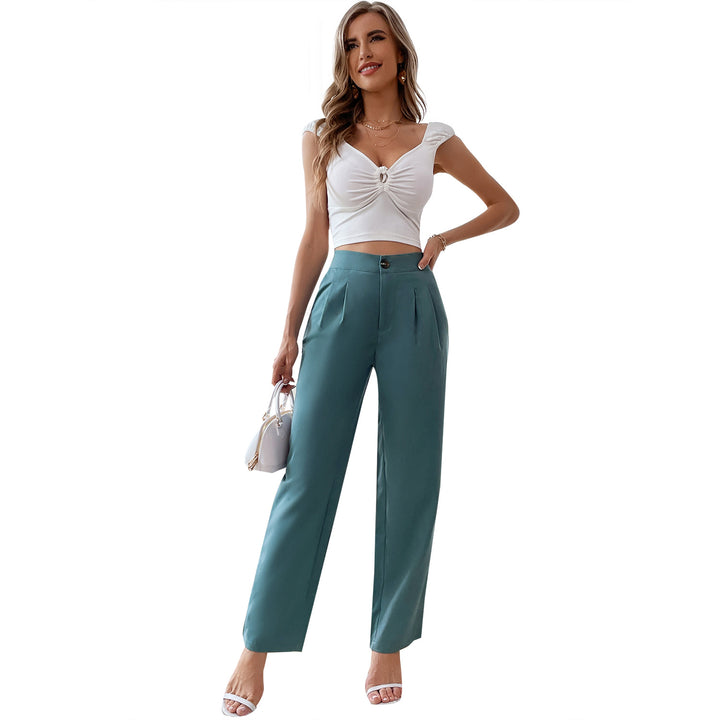 Damen elegante Hochbund-Hose mit schmalem Bein und Faltenwurf Drune
