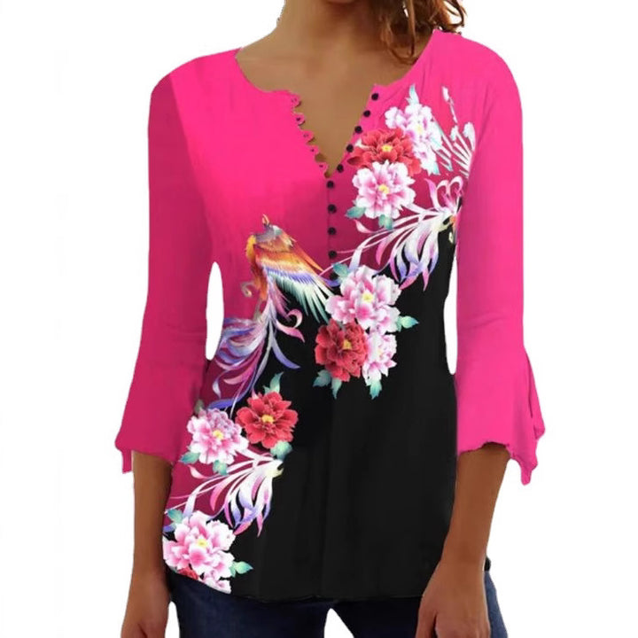 Damen Bedruckte Tunika-Bluse mit Knopfleiste Drune