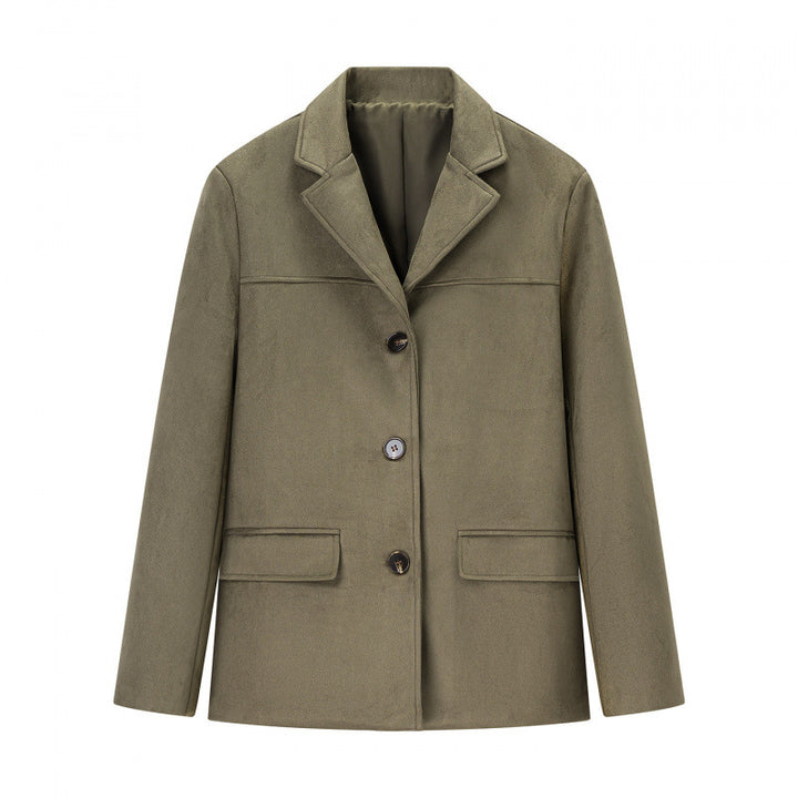 Damen klassische Blazerjacke aus weichem Material mit aufgesetzten Taschen Drune