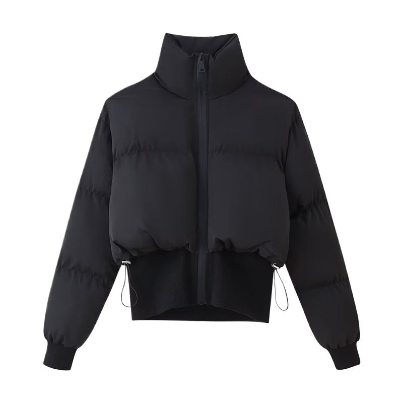 Damen modische cropped Steppjacke mit hohem Kragen und verstellbarem Saum Drune