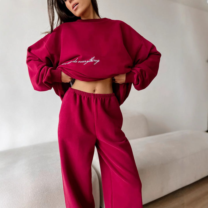Damen gemütlicher Sweater und entspannte Hose Set Drune