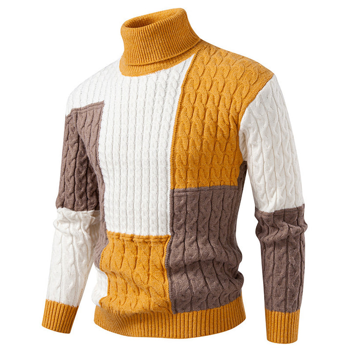 Herren nan strukturierter Rollkragenpullover mit Farbblock-Zopfstrick Drune