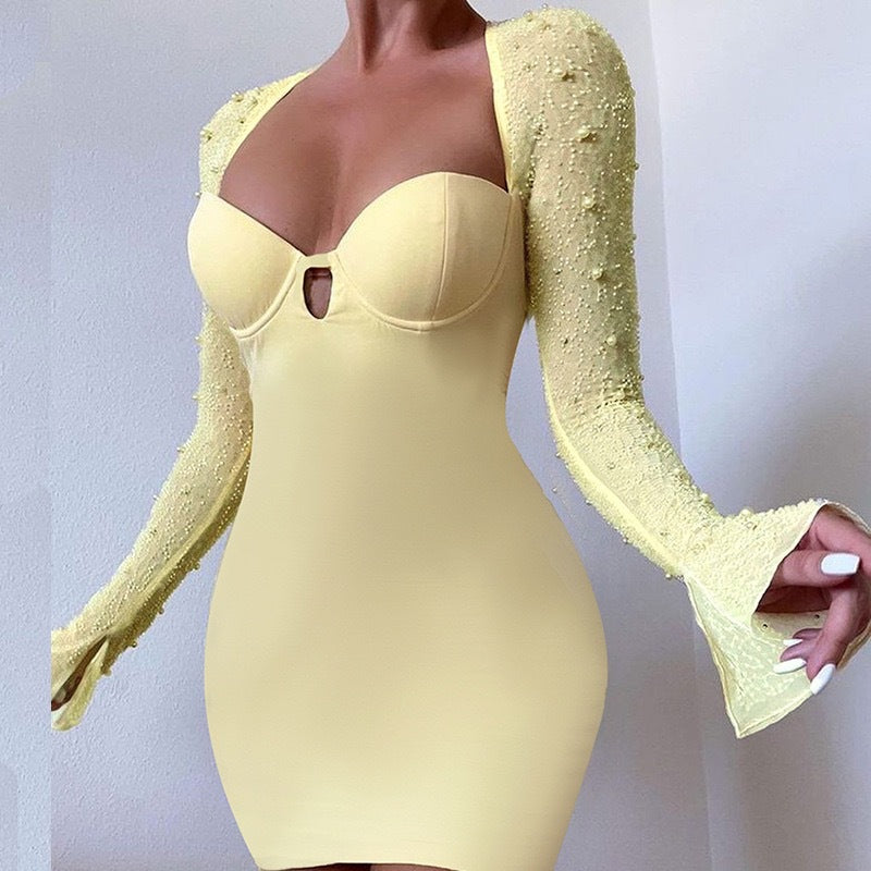 Damen Figurnahes Kleid mit beeindruckenden Puffärmeln und elegantem Ausschnitt Drune