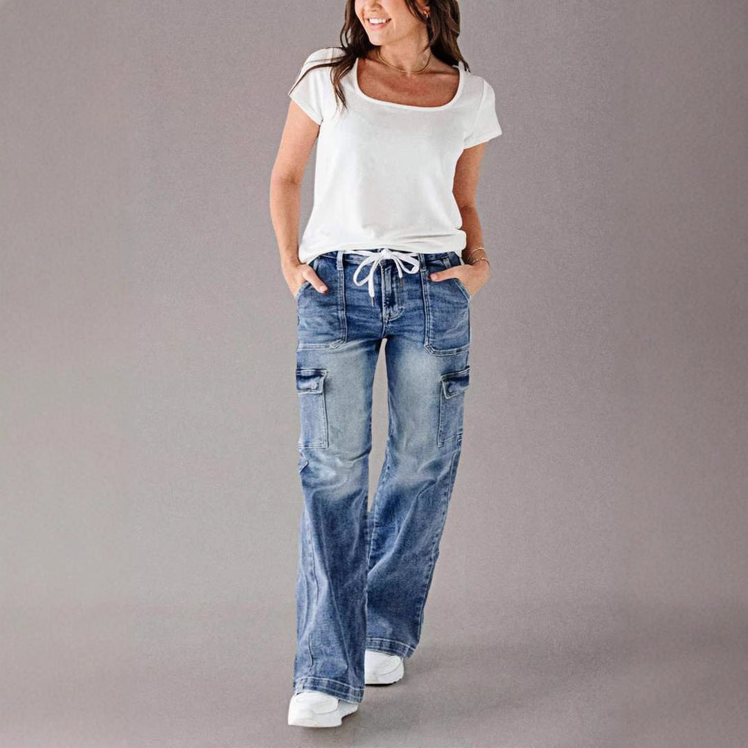 Damen Cargo-Jeans mit weitem Schnitt und elastischem Bund Drune
