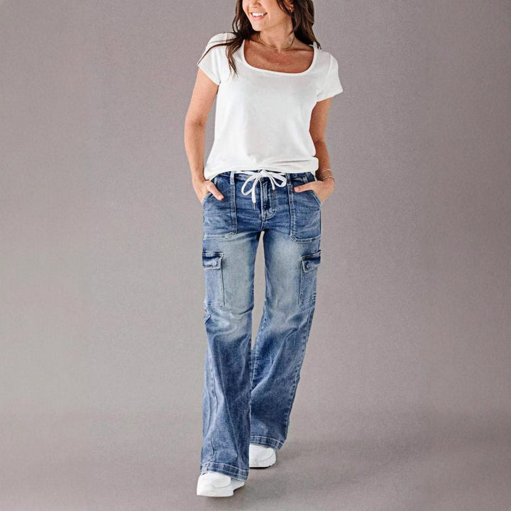 Damen Cargo-Jeans mit weitem Schnitt und elastischem Bund Drune