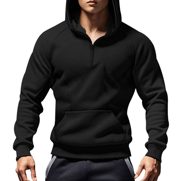 Herren sportlicher Kapuzenpullover mit halbem Reißverschluss und praktischen Taschen Drune