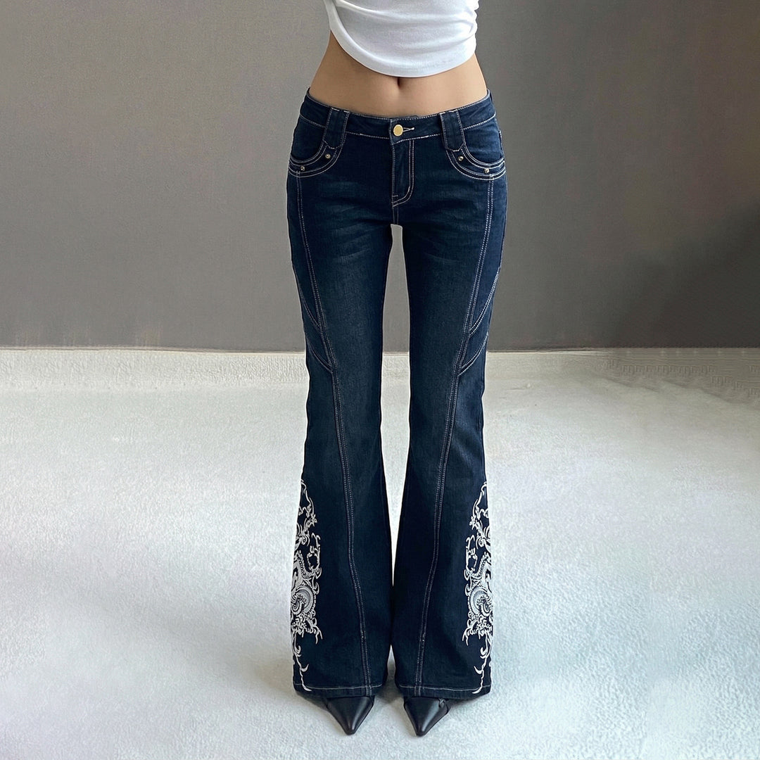Damen Bootcut-Jeans mit kunstvollen Stickdetails Drune