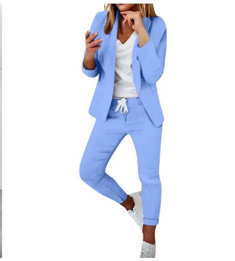 Damen nan lässiges Hosenanzug-Set mit Joggerhose, Kordelzug und tailliertem Blazer Drune