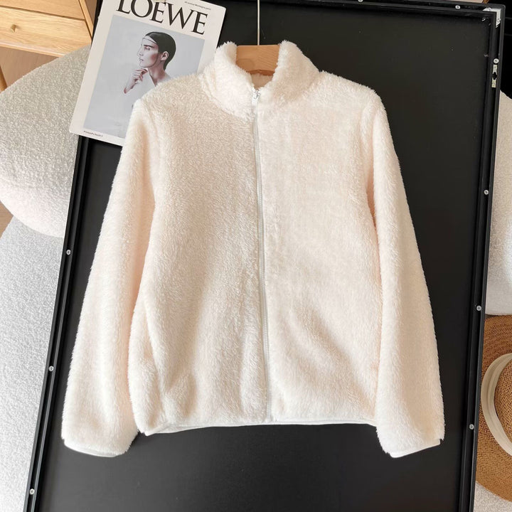 Damen Flauschige Fleecejacke mit hohem Kragen und Reißverschluss Drune