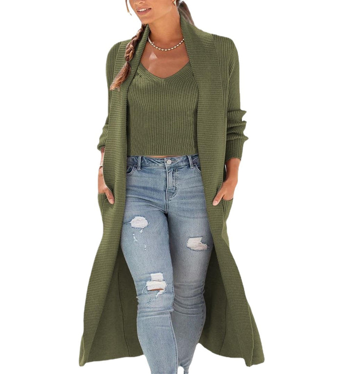 Damen Langer Strickcardigan mit offenem Schnitt und praktischen Taschen Drune