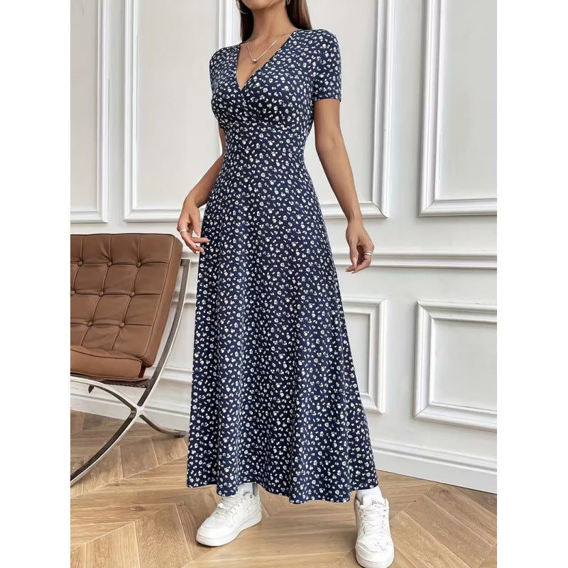 Damen Maxikleid mit vorteilhaftem V-Ausschnitt und floralem Muster Drune