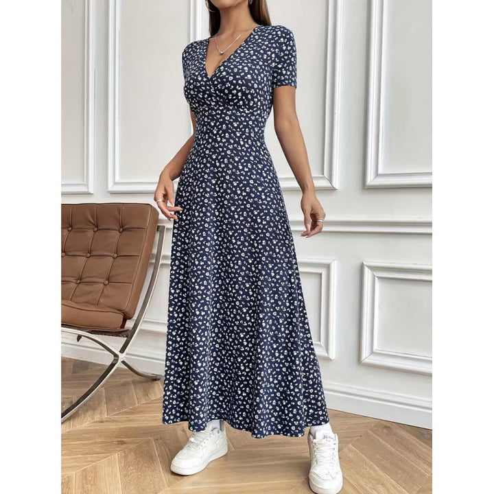 Damen Maxikleid mit vorteilhaftem V-Ausschnitt und floralem Muster Drune