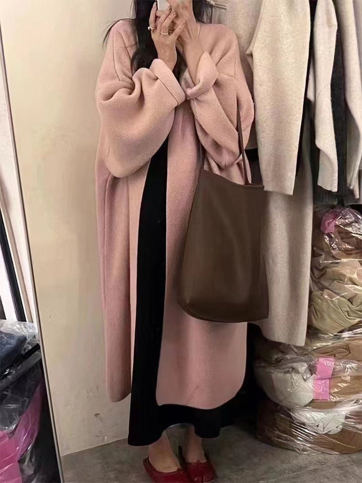 Drune | Strickjacke Mantel Übergröße Passform Wollstrick Offene Vorderseite Knöchellänge