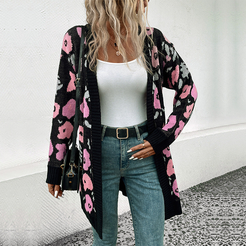 Damen Strickjacke mit floralem Muster und offenem Schnitt Drune