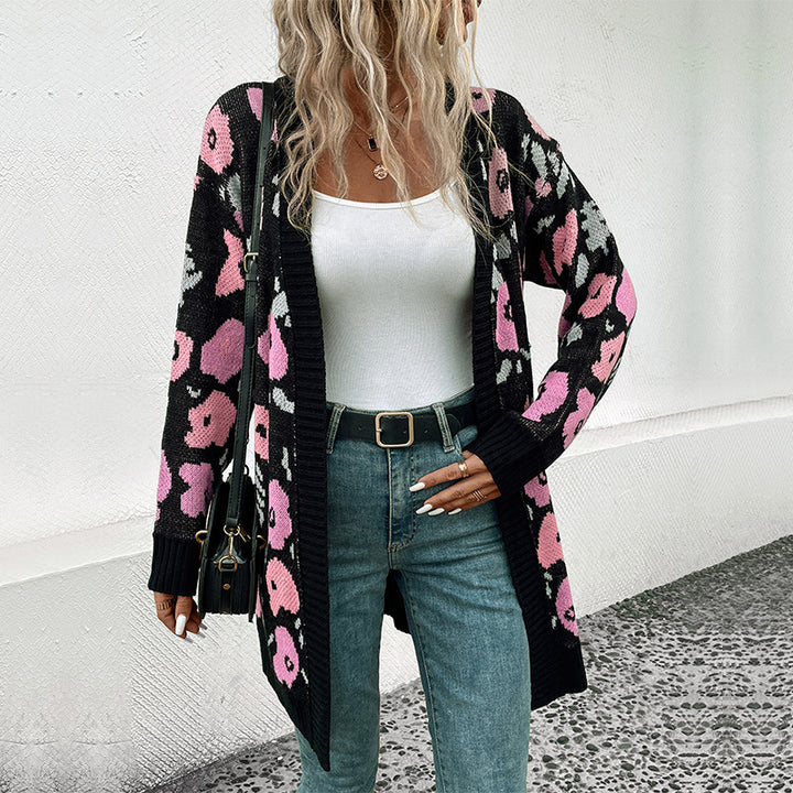 Damen Strickjacke mit floralem Muster und offenem Schnitt Drune