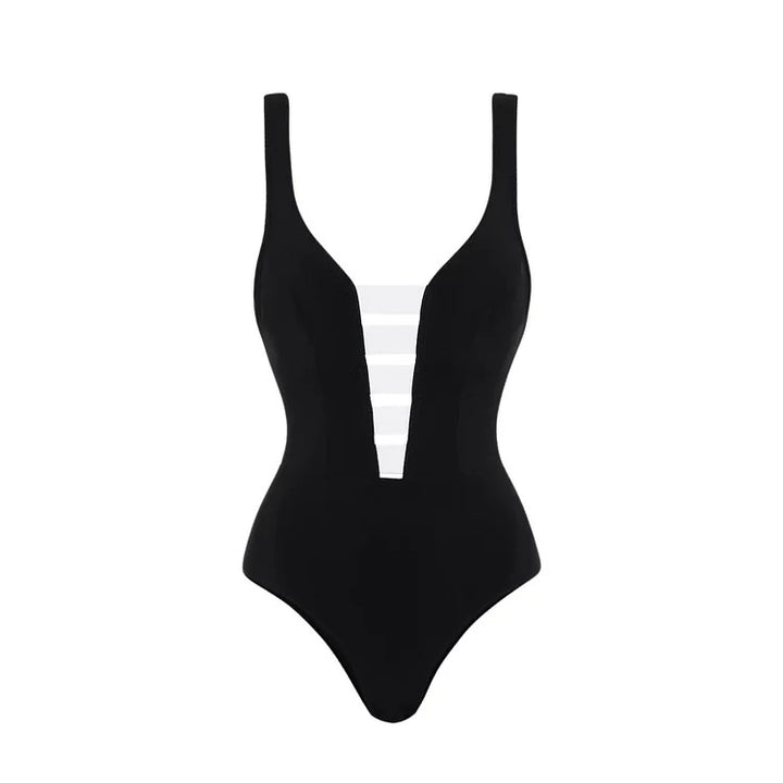 Damen eleganter Einteiler mit raffiniertem Transparentstreifen und voluminösem Maxi-Rock Drune