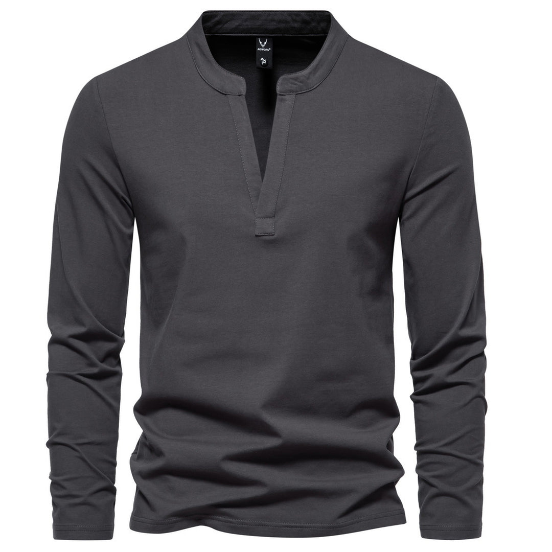 Herren nan langärmeliges Henleyshirt mit Stehkragen, tiefer V-Öffnung und schmaler Passform Drune