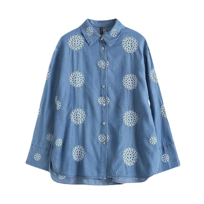 Damen Bluse mit floralem Stickdesign Drune