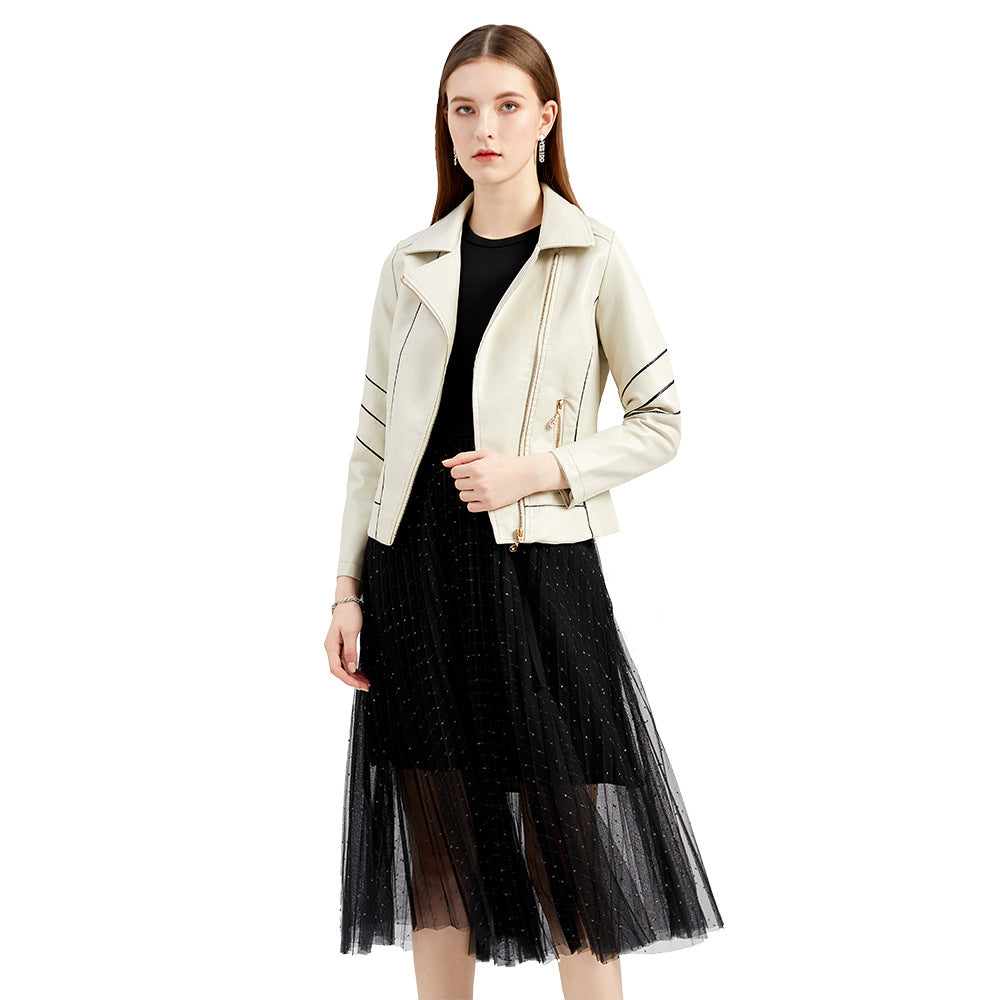 Damen modische Kunstlederjacke mit strukturiertem Design Drune