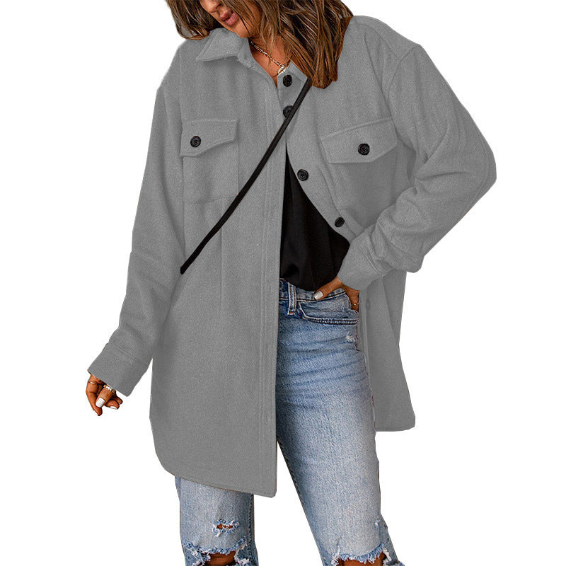 Damen Übergröße Hemdblusenjacke mit Taschen und lässigem Schnitt Drune