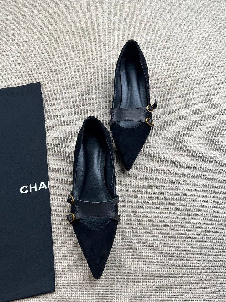 Damen Slingback-Ballerinas mit dekorativer Schnallenakzent und eleganter Lederoberfläche Drune