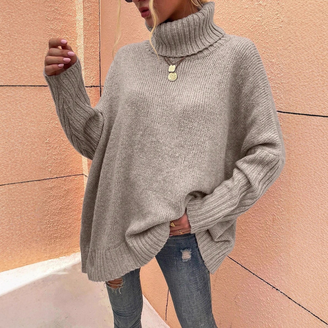 Damen Großer Kuschelpullover mit Rollkragen und Rippdetails Drune