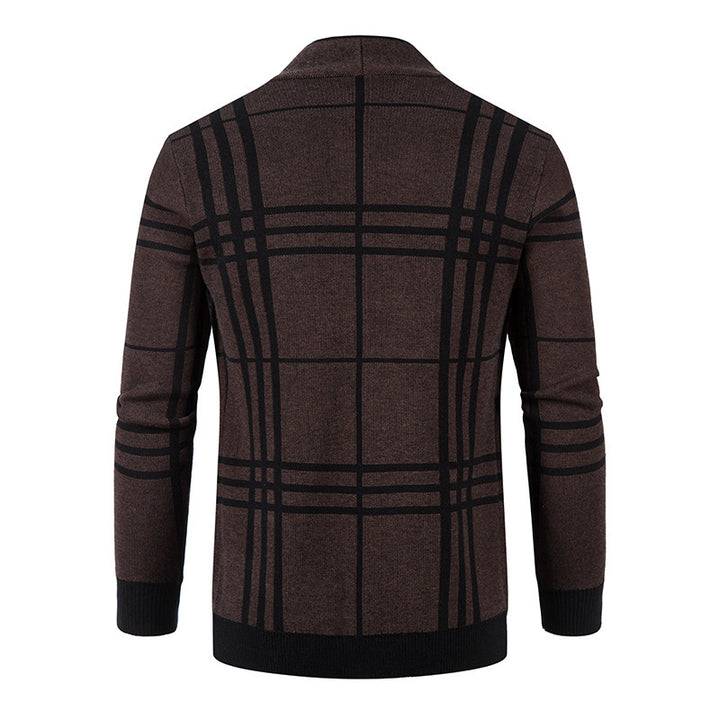 Herren modische Strickjacke mit modernem Karo-Muster und praktischen Taschen Drune