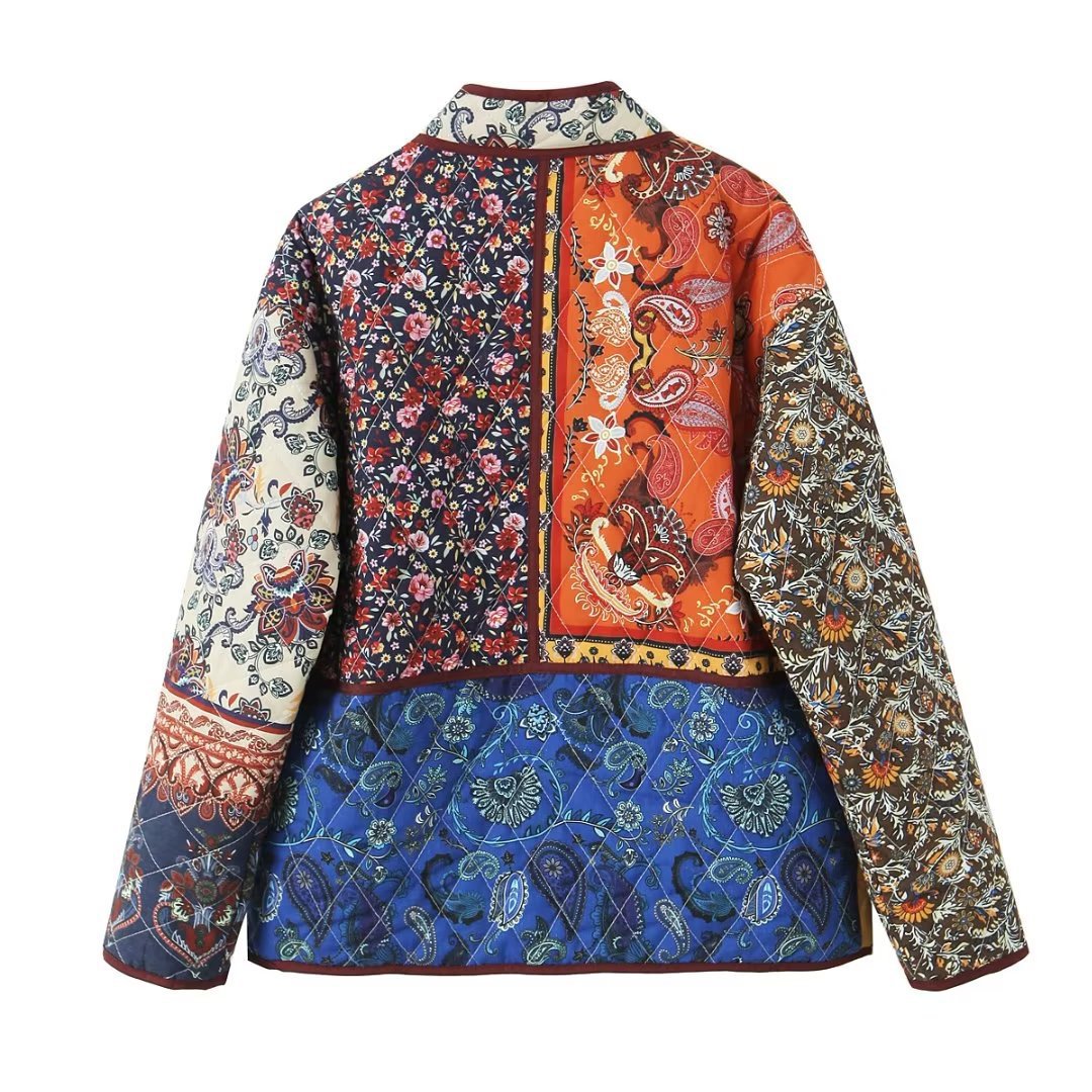Damen gesteppte Patchwork-Jacke mit praktischen Taschen und farbenfrohem Muster Drune