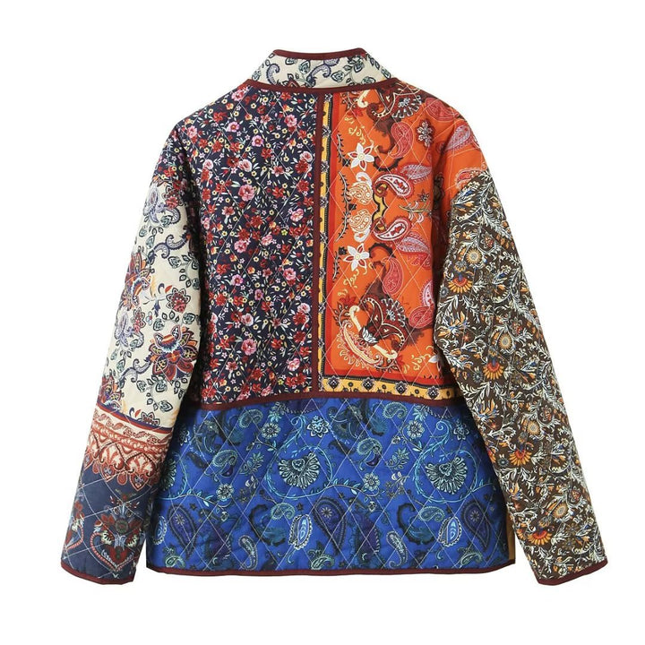 Damen gesteppte Patchwork-Jacke mit praktischen Taschen und farbenfrohem Muster Drune