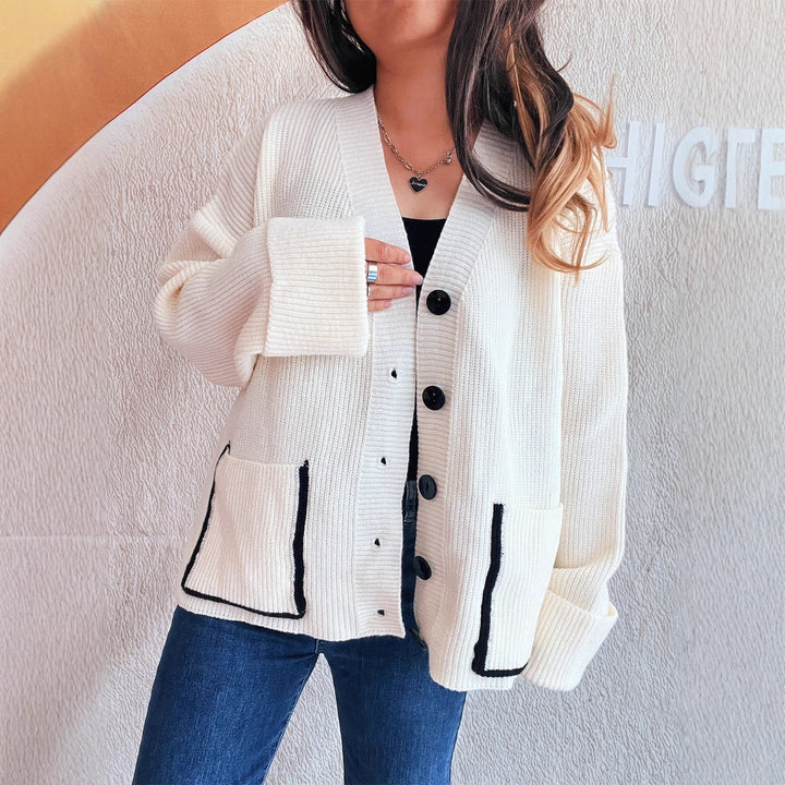 Damen weicher Strickcardigan mit tiefem V-Ausschnitt und großen Taschen Drune