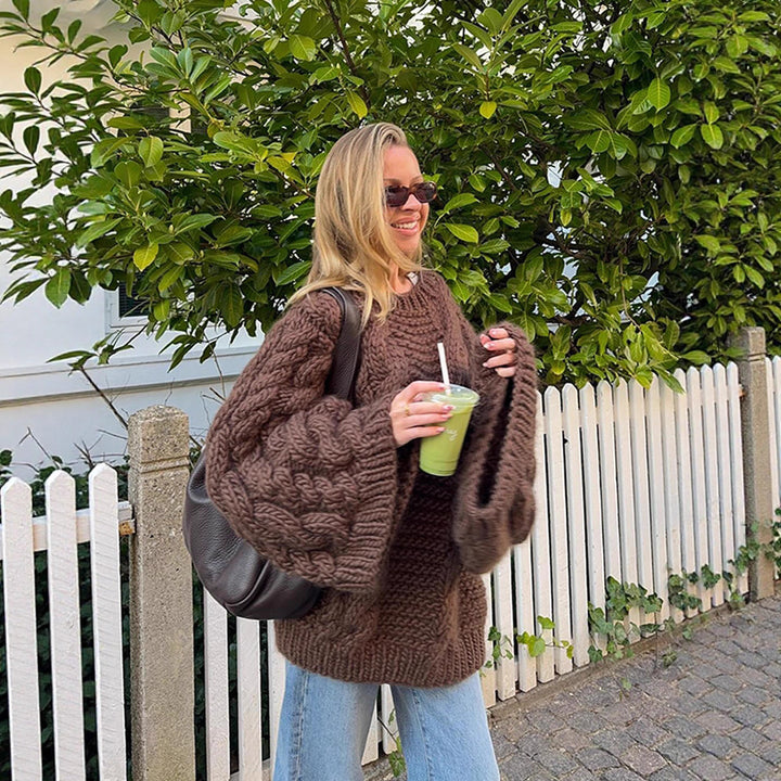 Damen Grobstrickpullover mit weiten Ärmeln Drune