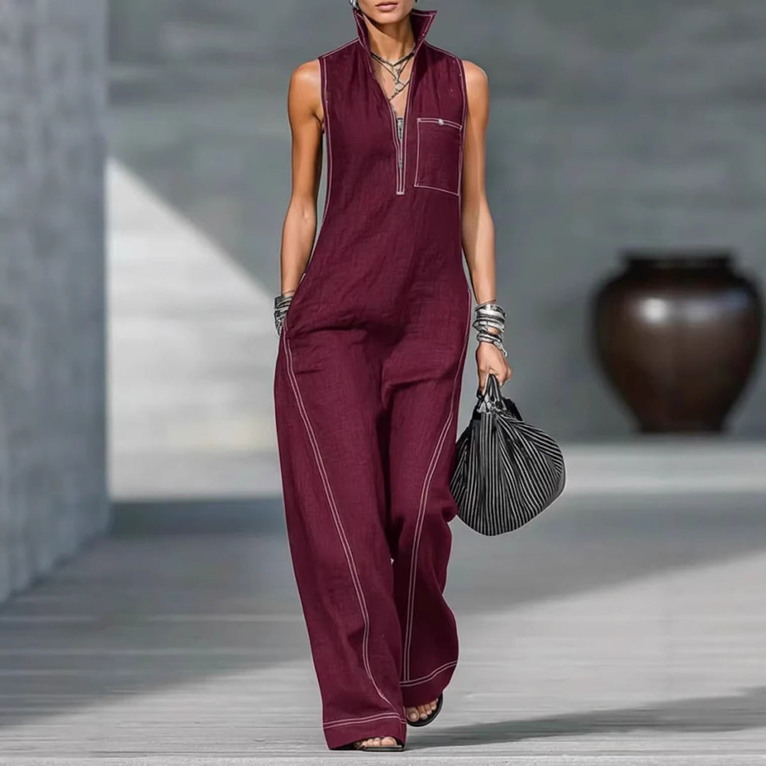 Damen Utility-Jumpsuit mit hochgeschlossenem Kragen und tiefem Reißverschluss Drune