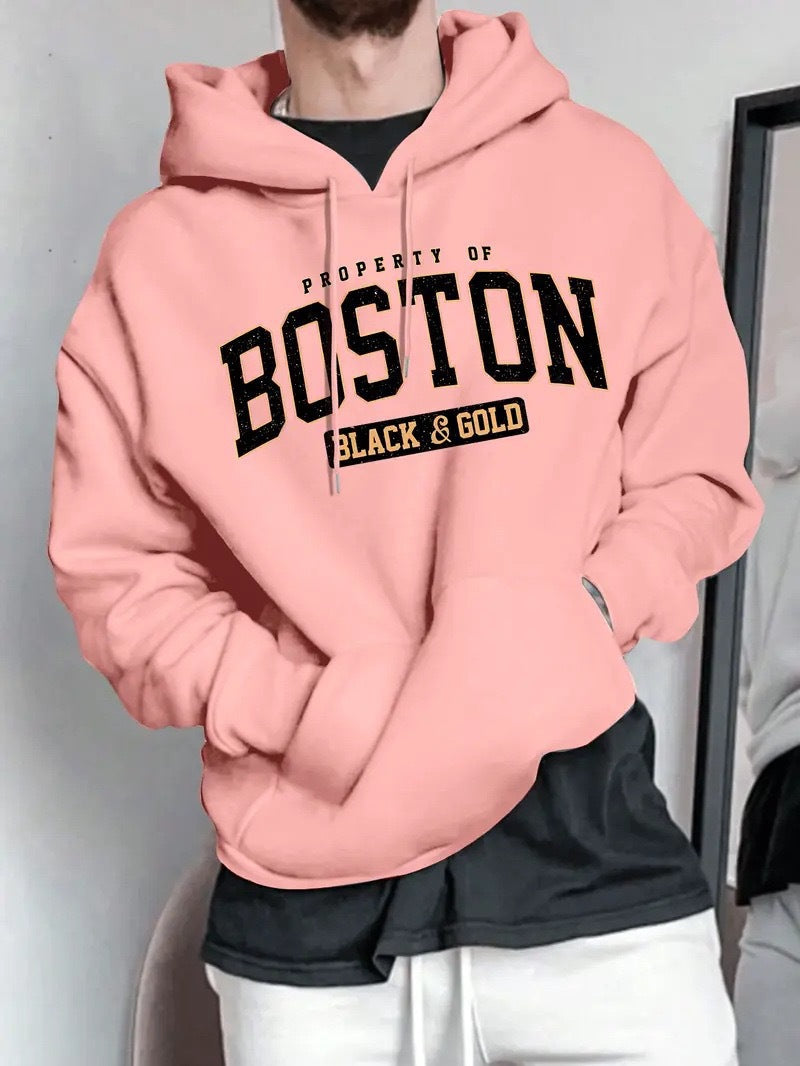 Herren Kapuzensweater mit auffälligem Boston-Print und weicher Innenseite Drune