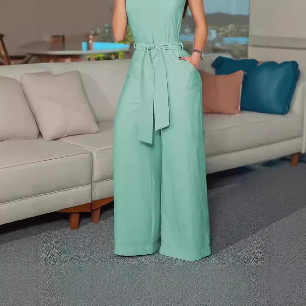 Damen Luftiger Jumpsuit mit Gürtel und Taschen Drune