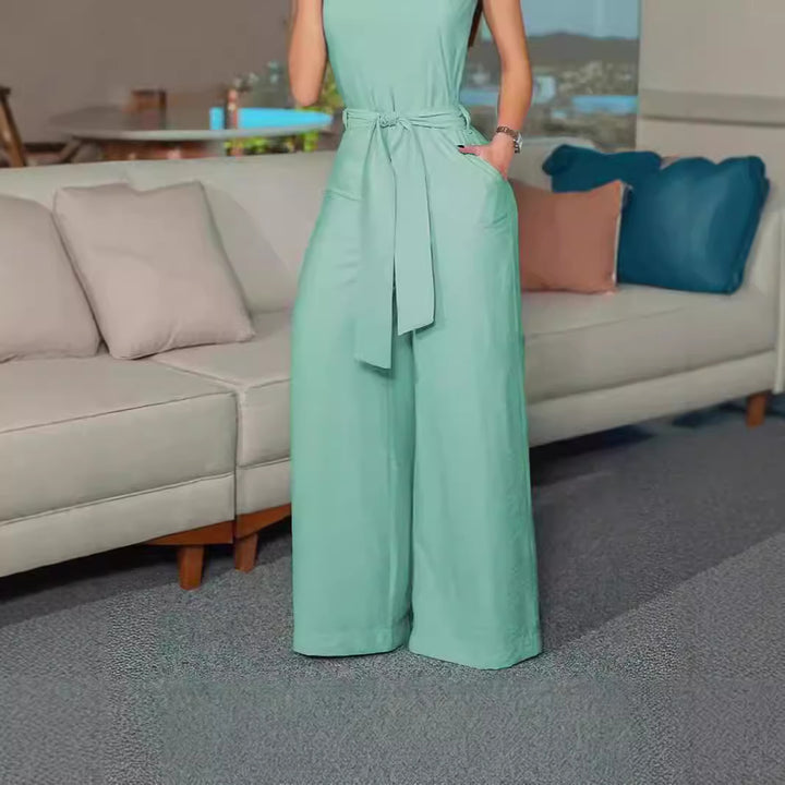 Damen Luftiger Jumpsuit mit Gürtel und Taschen Drune