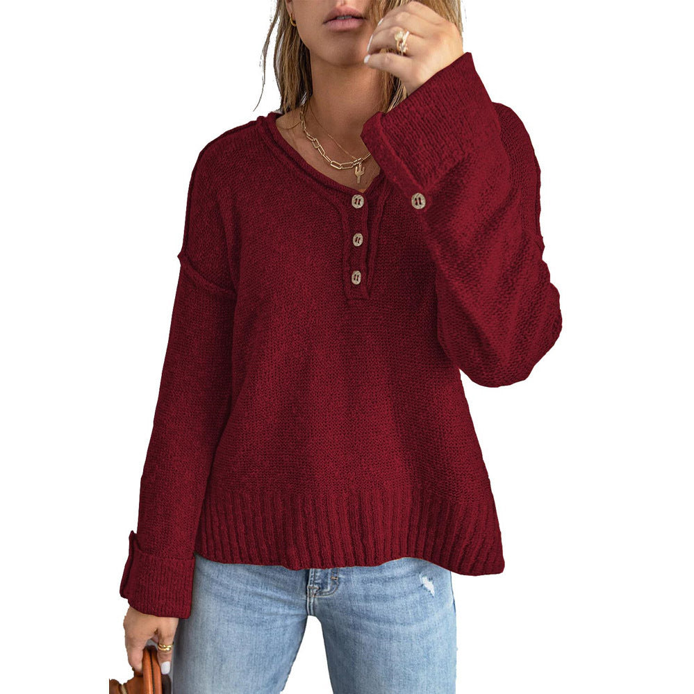 Damen Grober Strickpullover mit Knopfleiste und weitem Schnitt Drune