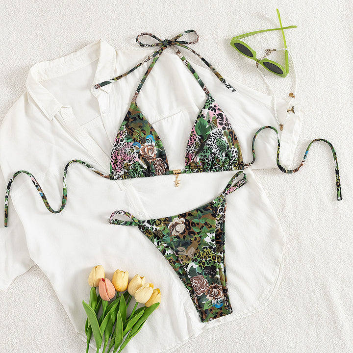 Damen Triangel-Bikini mit floralem Camouflage-Design Drune