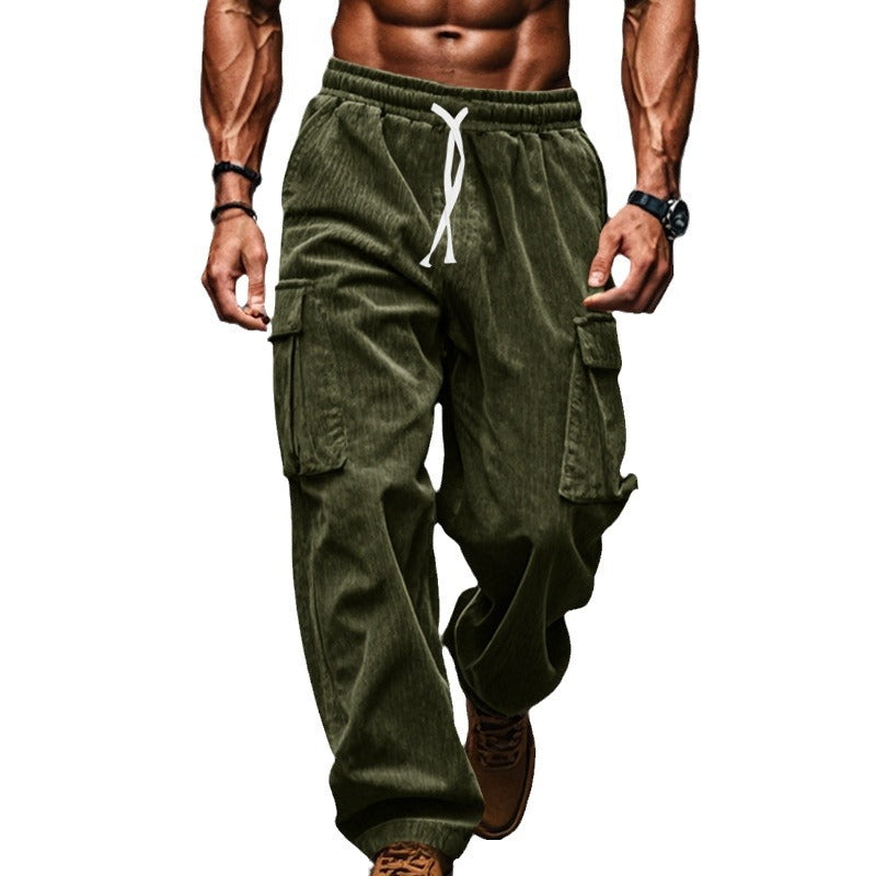 Herren nan lockere Cord-Cargo-Hose mit elastischem Tunnelzugbund, aufgesetzten Klappentaschen und entspannter Silhouette Drune