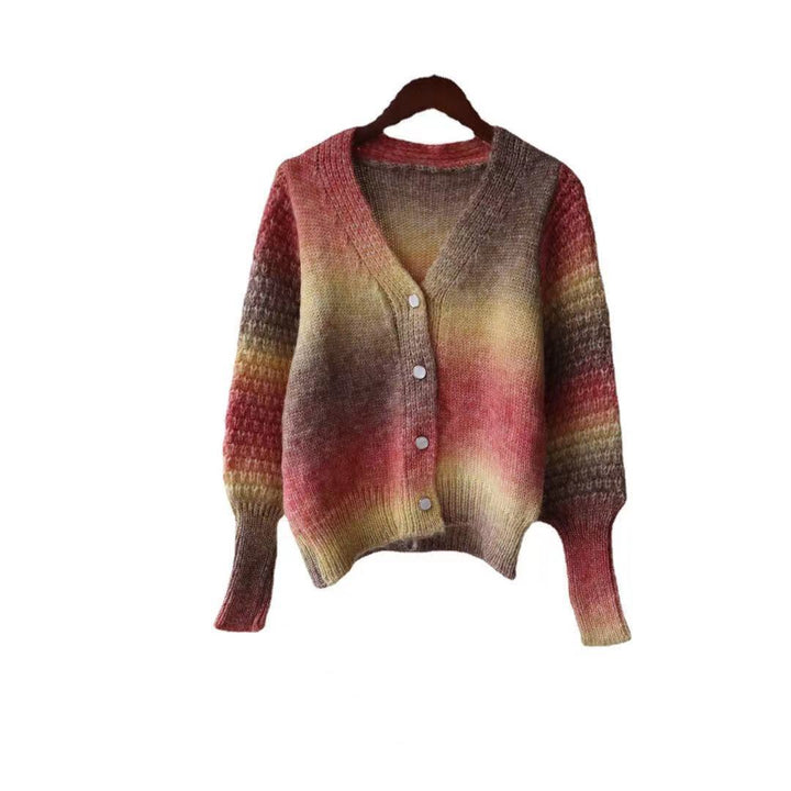 Damen Farbverlauf Strickjacke mit originellem Rippdesign Drune