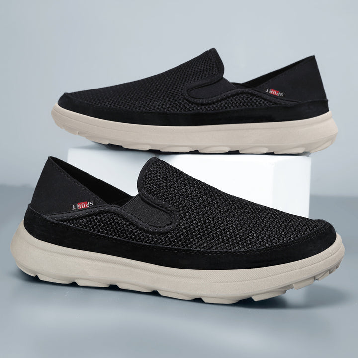 Herren nan atmungsaktiver Mesh-Slip-On mit Velourslederbesatz, elastischem Einstieg und griffiger Outdoor-Profilsohle Drune
