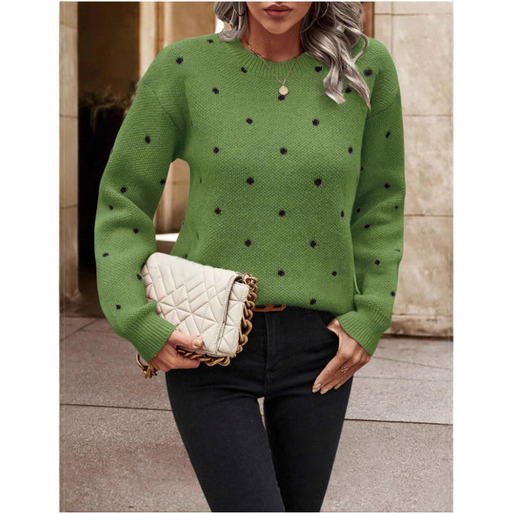 Damen lässiger Strickpullover mit modernem Pünktchenmuster und Rundhalsausschnitt Drune