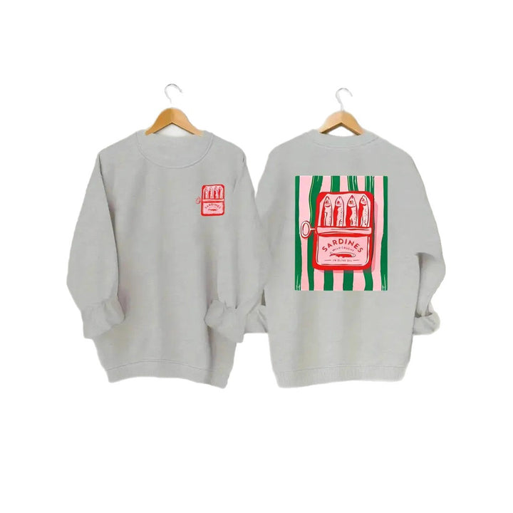 Damen Sweatshirt mit kreativer Sardinen-Grafik und lässigem Schnitt Drune