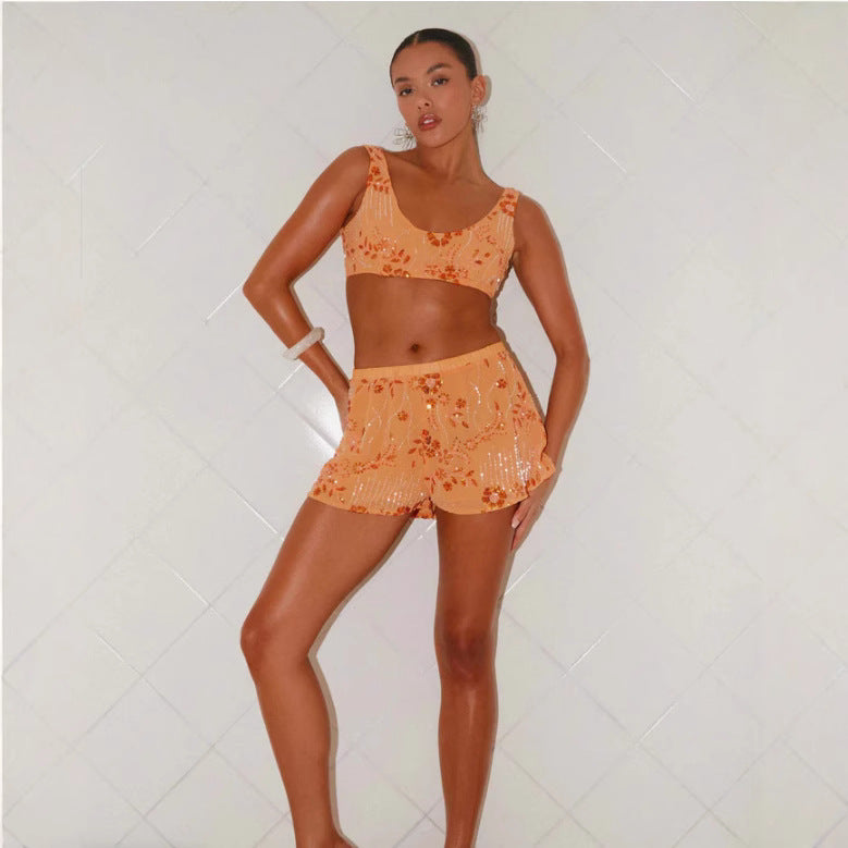 Damen Bikiniset mit glitzernden Blumendetails und figurbetonter Passform Drune