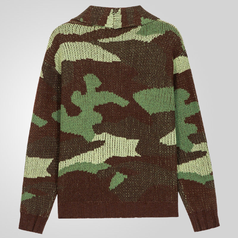 Herren Strickjacke im einzigartigen Camouflage-Design mit hohem Kragen Drune