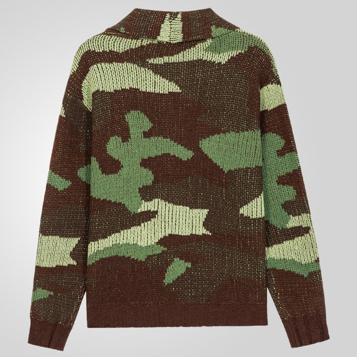 Herren Strickjacke im einzigartigen Camouflage-Design mit hohem Kragen Drune