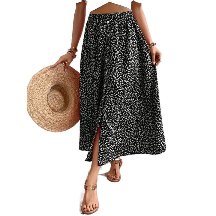 Damen Maxirock mit floralen Knopfdetails und seitlichem Schlitz Drune
