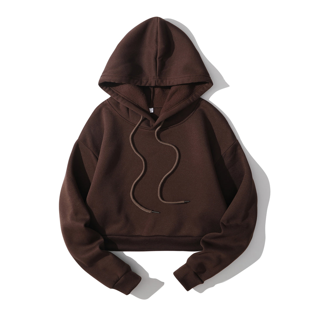 Damen nan cropped Kapuzenpullover mit weichem Fleece‑Innenfutter und elastischem Rippbund Drune