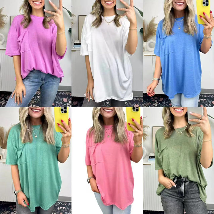 Damen lässiges Oversized T-Shirt mit Tasche Drune
